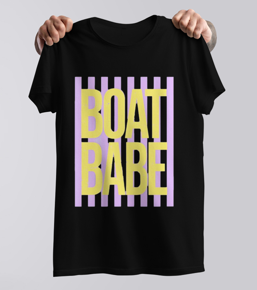 Boat Babe Distressed Striped Nautical Violet Yellow Letters T-Shirt