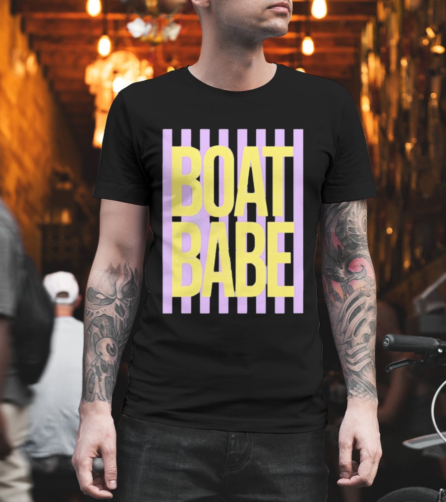 Boat Babe Distressed Striped Nautical Violet Yellow Letters T-Shirt
