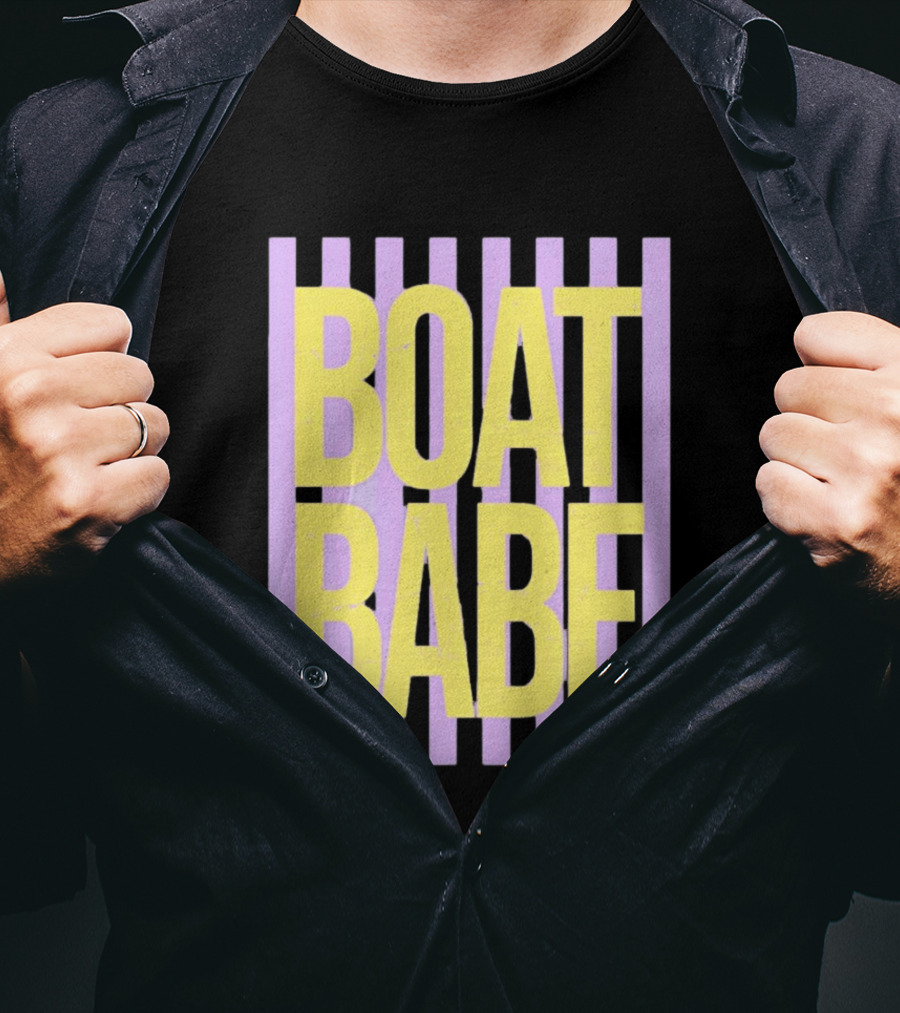 Boat Babe Distressed Striped Nautical Violet Yellow Letters T-Shirt