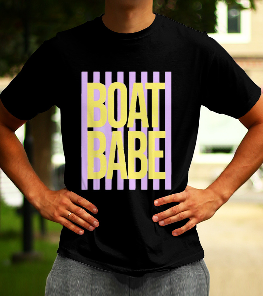 Boat Babe Distressed Striped Nautical Violet Yellow Letters T-Shirt