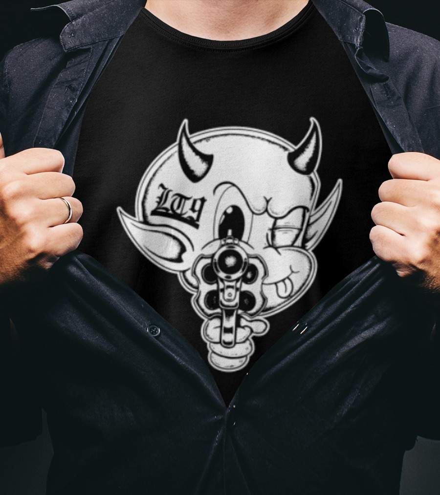 Loadthanine Store Devil Gun Horns Mask T-Shirt
