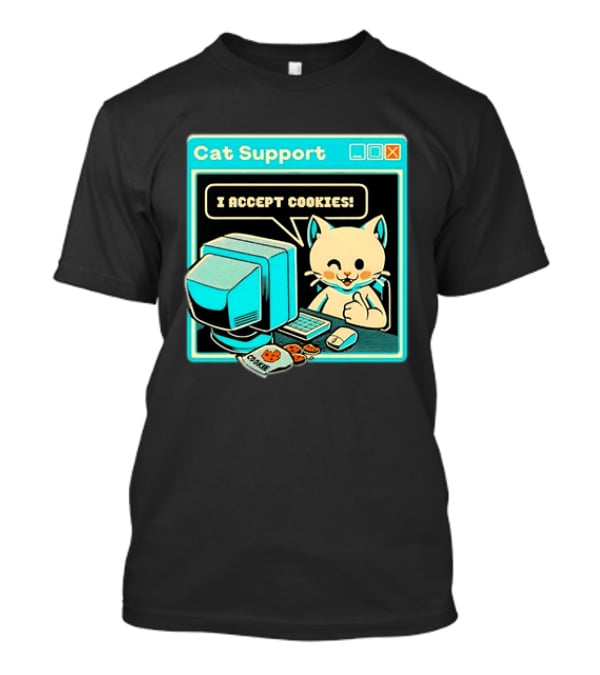 Cat Support I Accept Cookies Computer Cartoon Comic T-Shirt