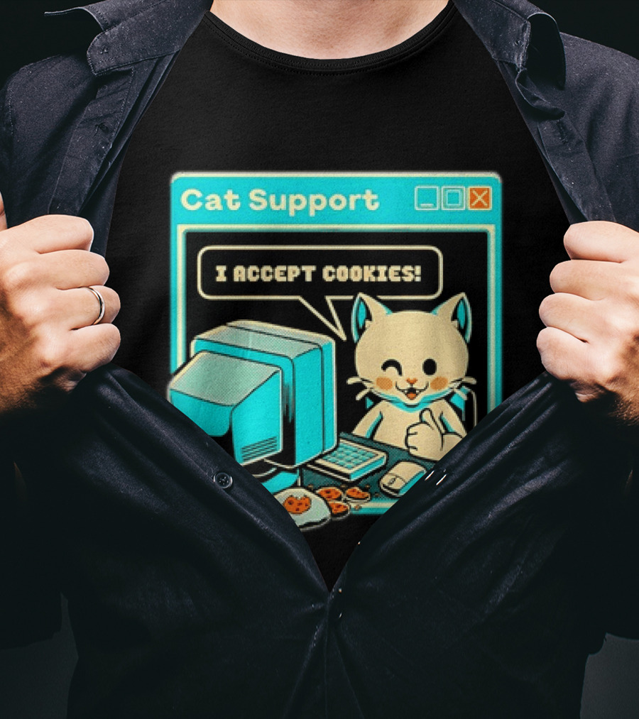 Cat Support I Accept Cookies Computer Cartoon Comic T-Shirt