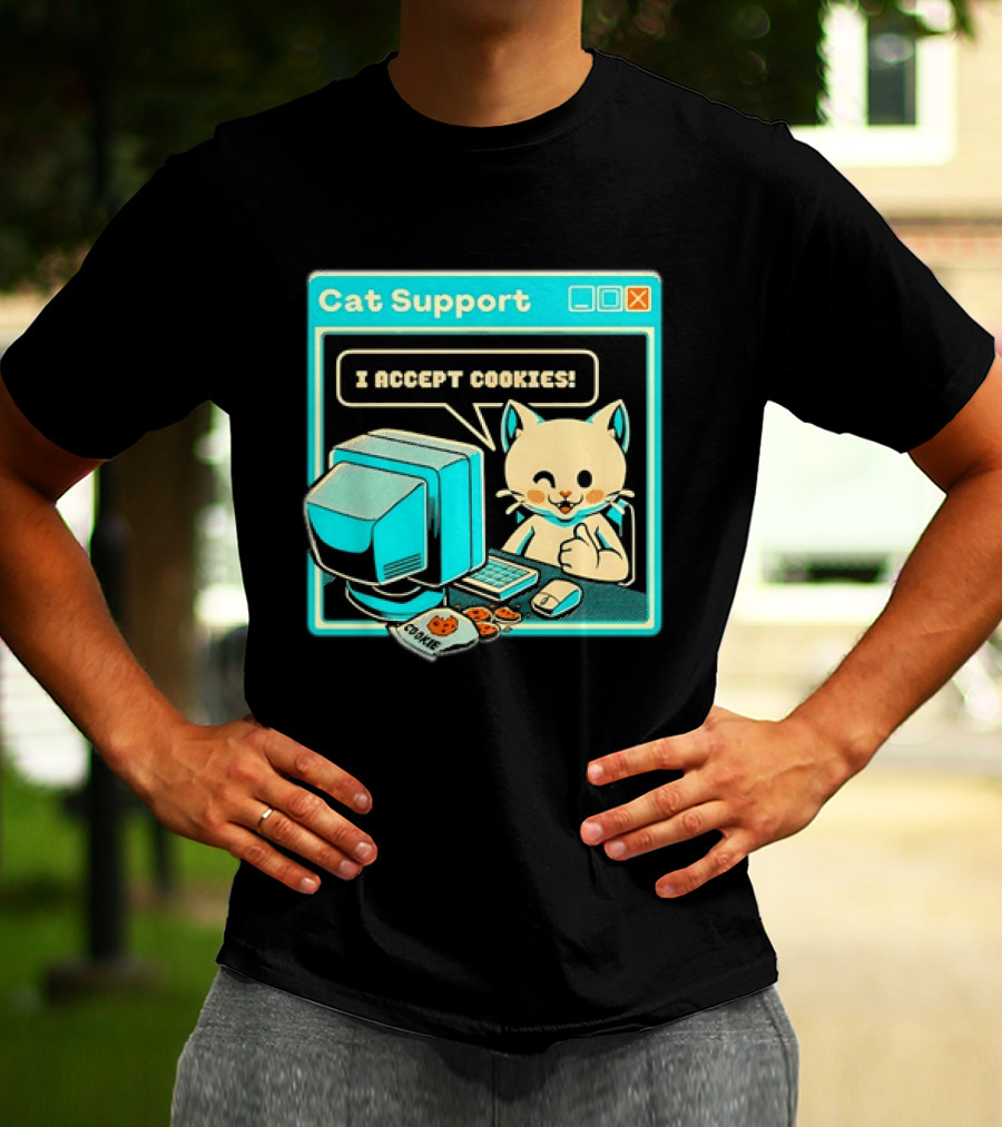 Cat Support I Accept Cookies Computer Cartoon Comic T-Shirt