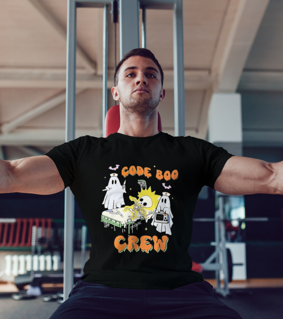 Code Boo Crew Halloween Ghost Nurse Skeleton Scene T-Shirt
