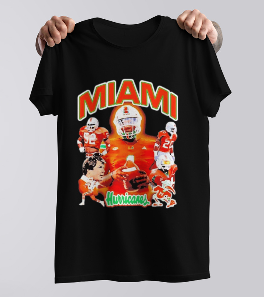 Miami Hurricanes Football Players Collage With Iconic Team Spirit T-Shirt