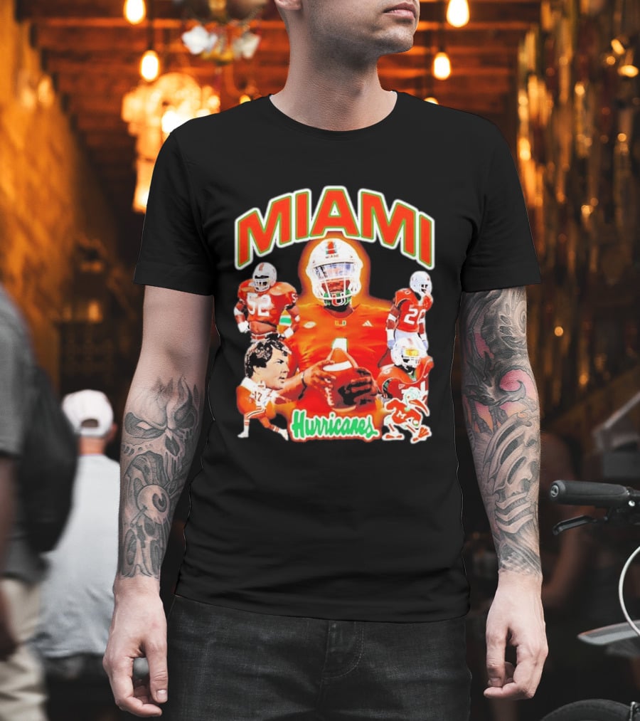 Miami Hurricanes Football Players Collage With Iconic Team Spirit T-Shirt