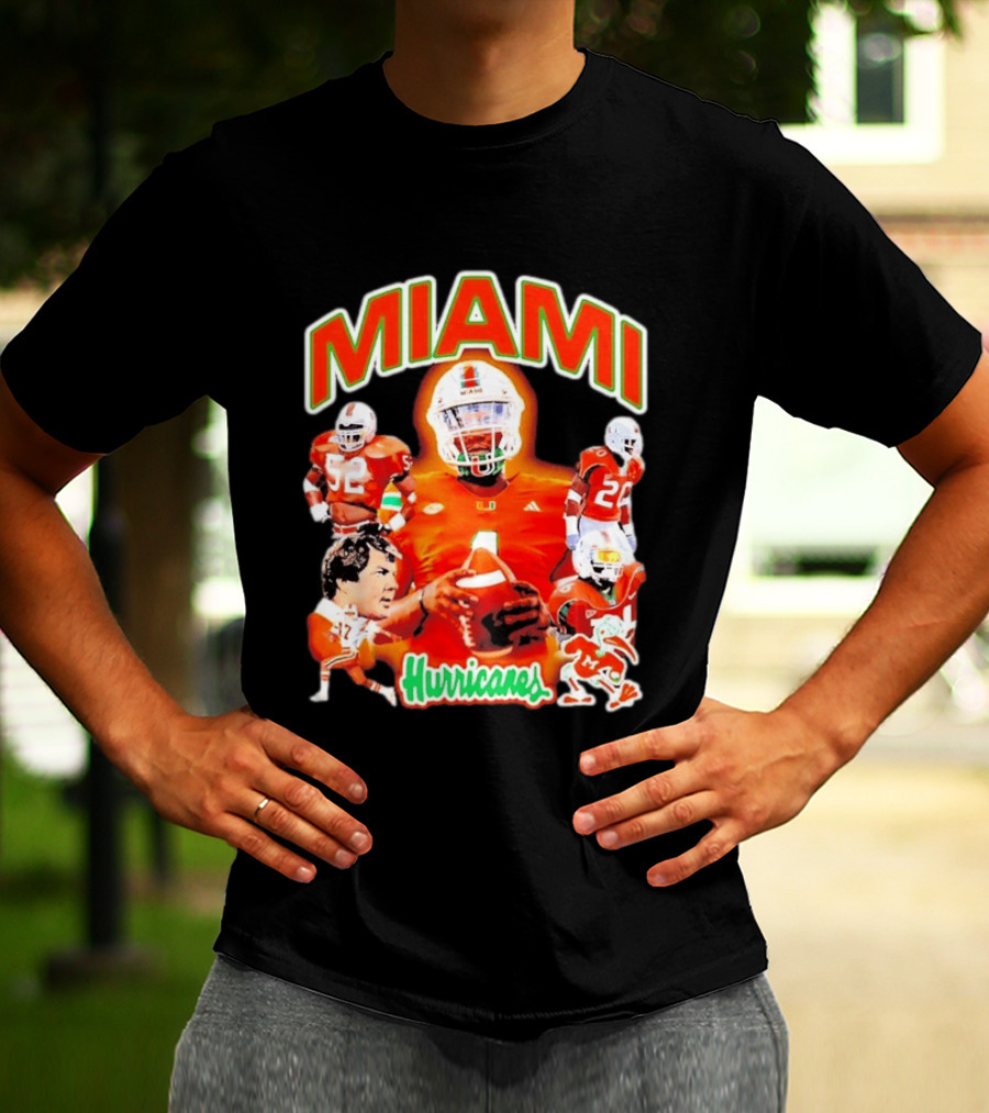 Miami Hurricanes Football Players Collage With Iconic Team Spirit T-Shirt