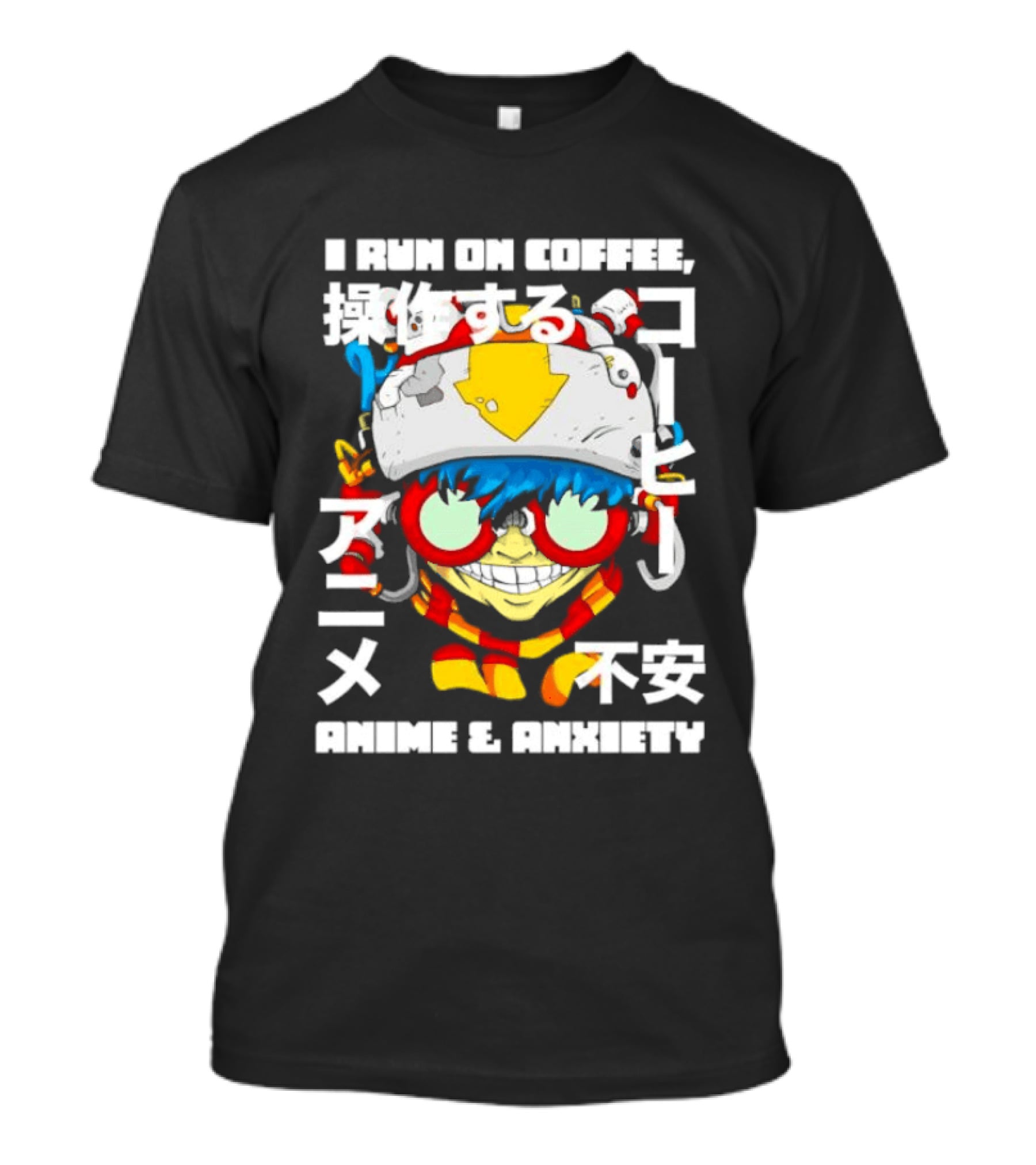 I Run On Coffee Anime And Anxiety Colorful T-Shirt
