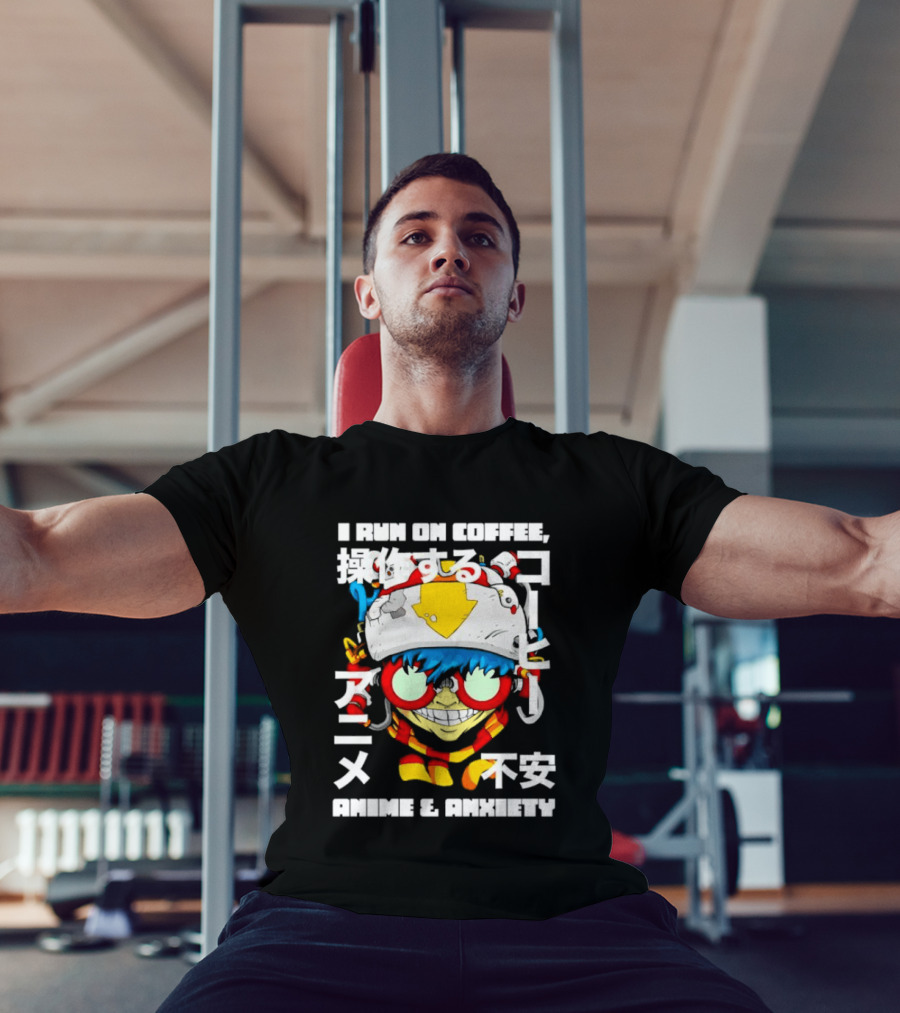 I Run On Coffee Anime And Anxiety Colorful T-Shirt