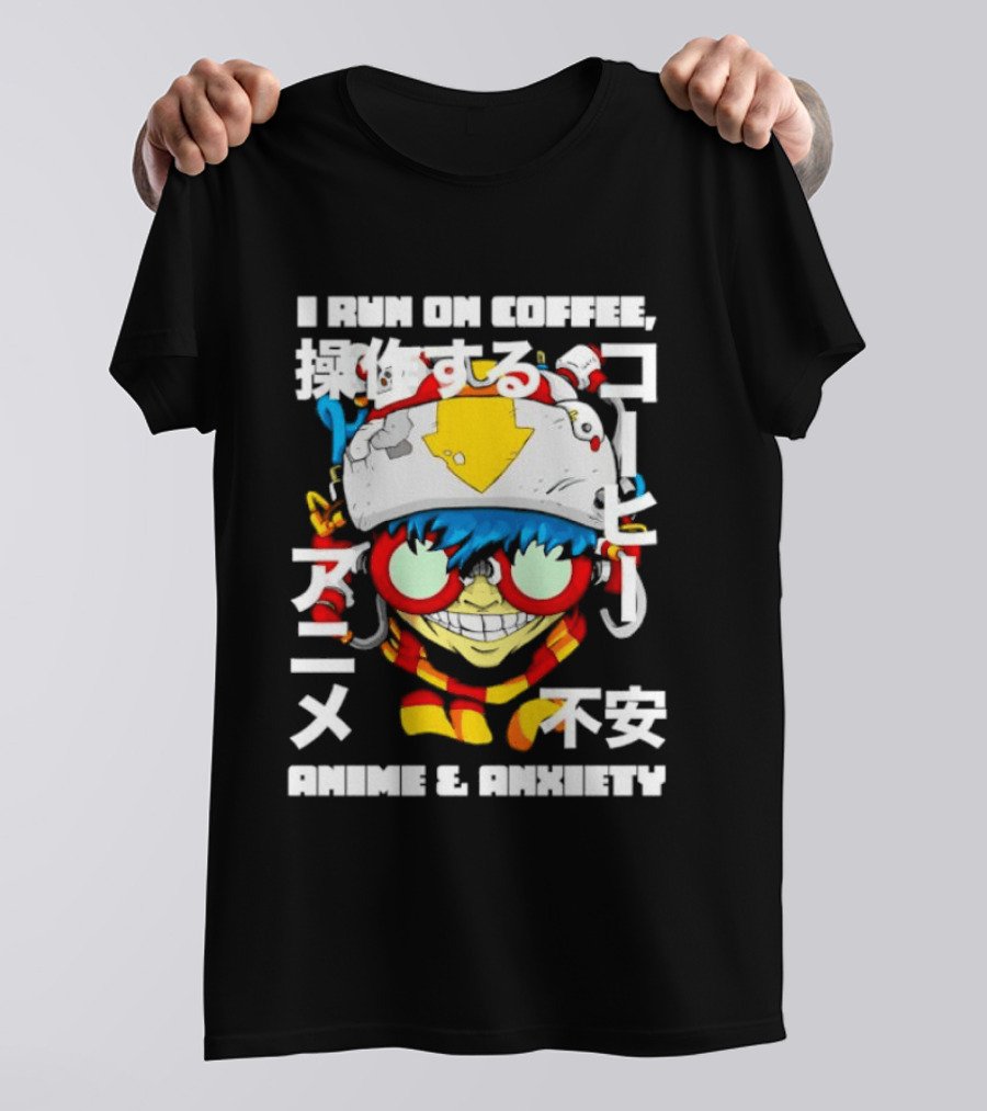 I Run On Coffee Anime And Anxiety Colorful T-Shirt
