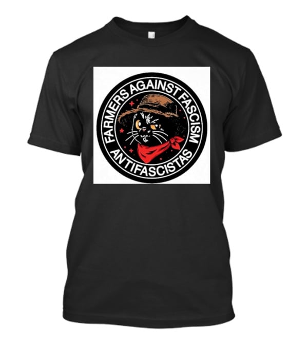 Farmers Against Fascism Antifascistas Cat Straw Hat Red Bandana T-Shirt