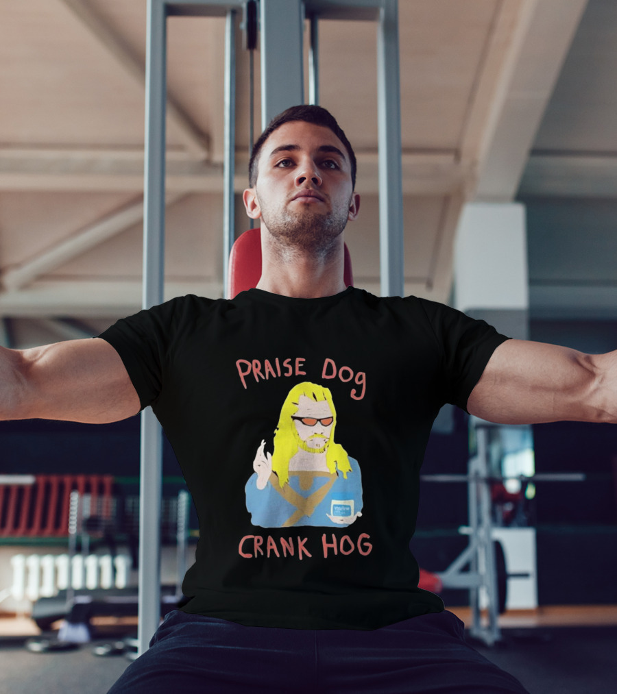 Praise Dog Crank Hog Meme Character With Sunglasses And Long Hair T-Shirt