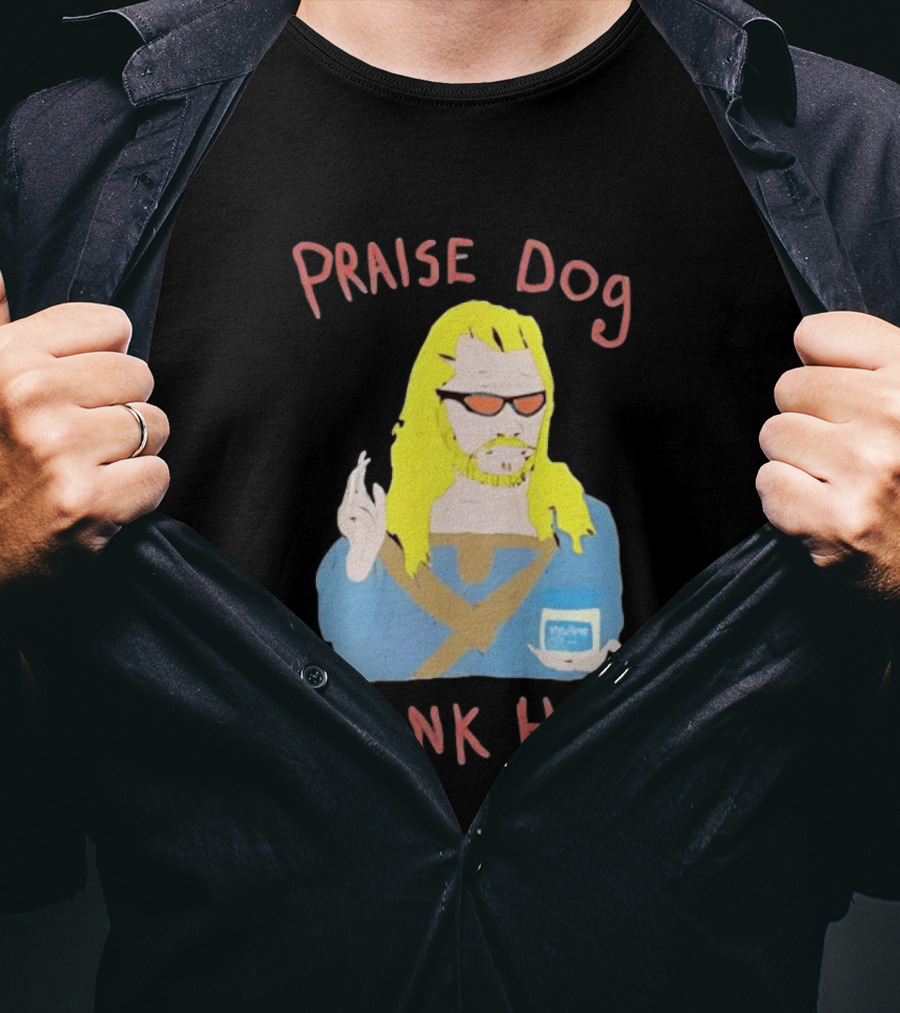 Praise Dog Crank Hog Meme Character With Sunglasses And Long Hair T-Shirt