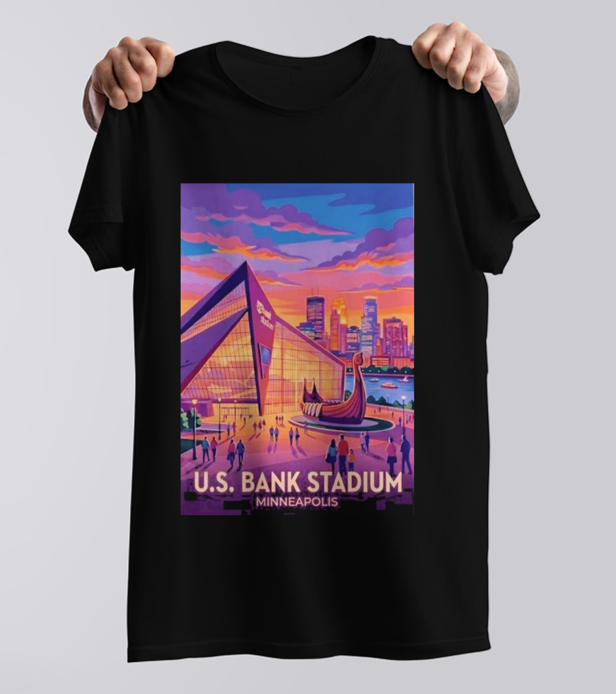 U.S. Bank Stadium Minneapolis Skyline Viking Boat Minnesota T-Shirt