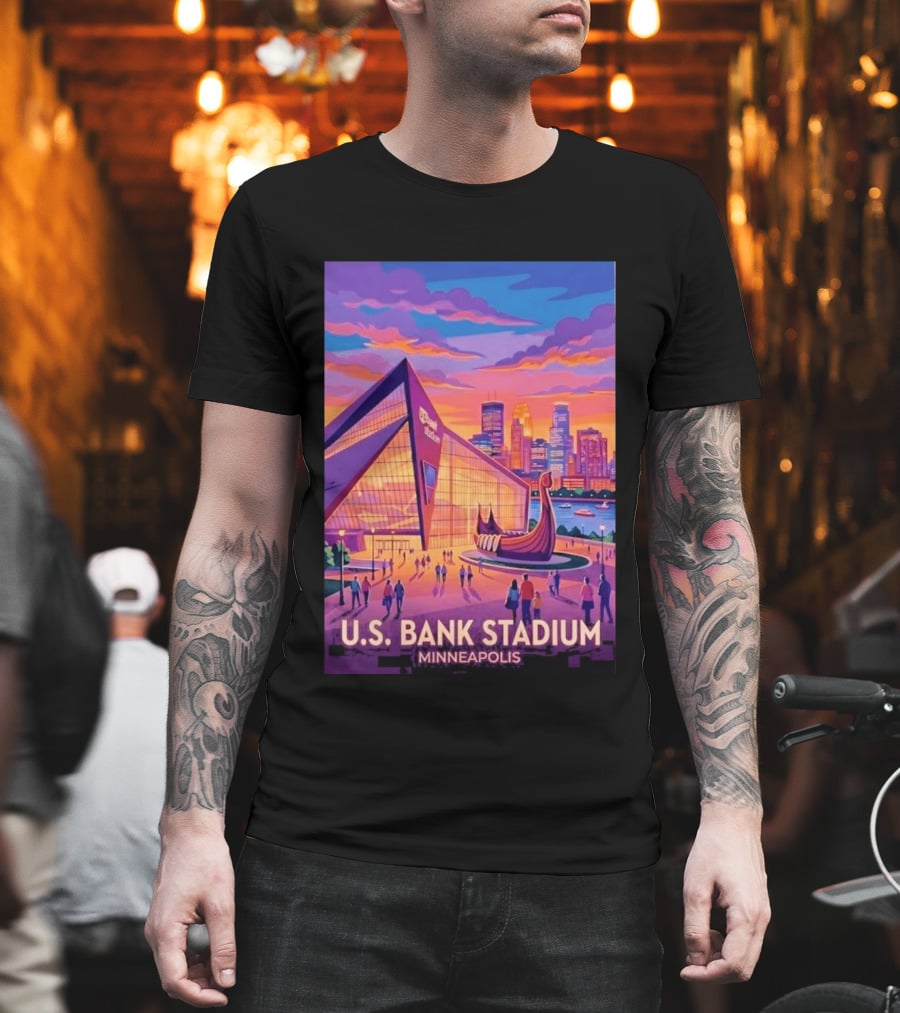 U.S. Bank Stadium Minneapolis Skyline Viking Boat Minnesota T-Shirt