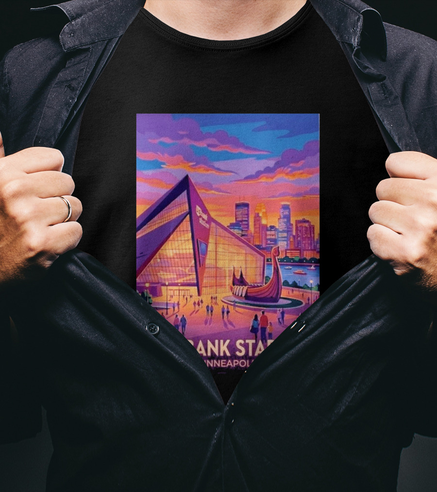 U.S. Bank Stadium Minneapolis Skyline Viking Boat Minnesota T-Shirt