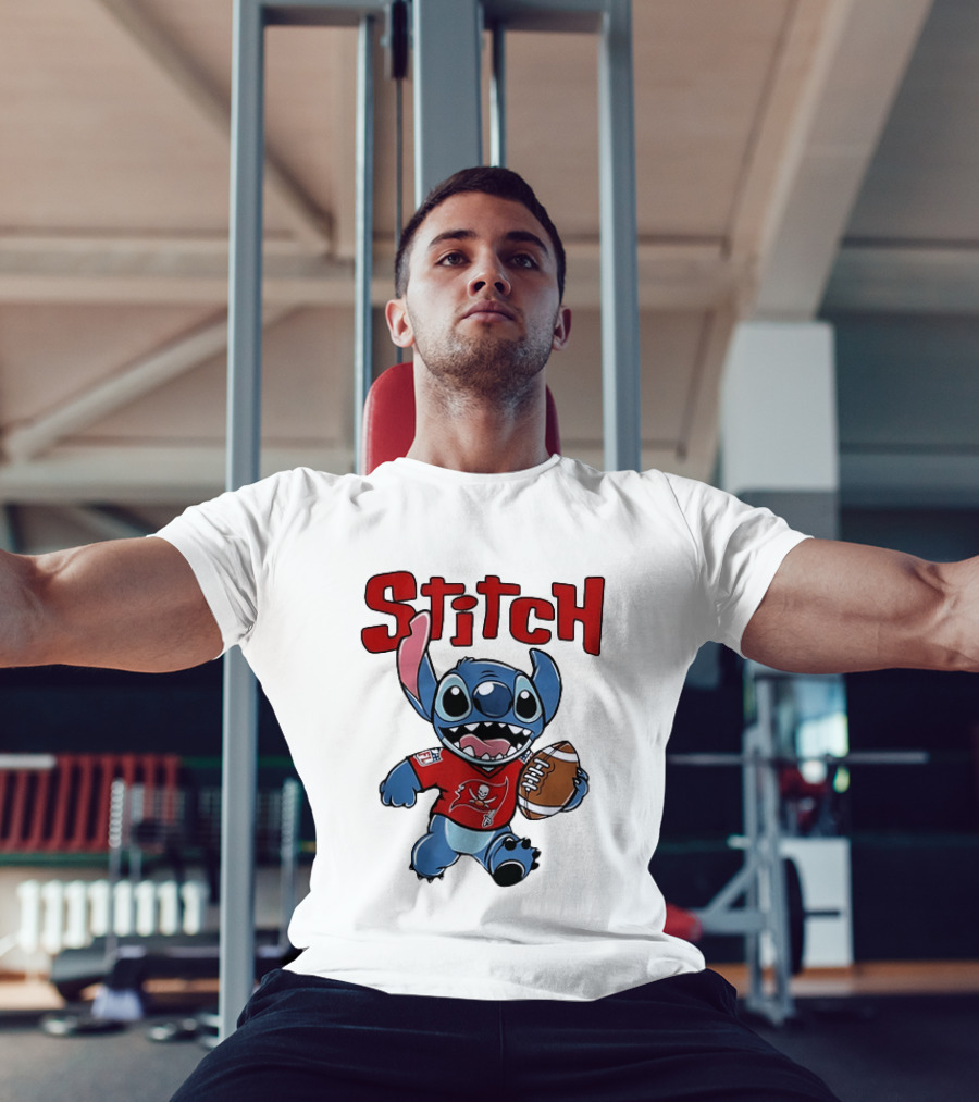 Stitch Tampa Bay Buccaneers Football Character Wearing Team Jersey T-Shirt