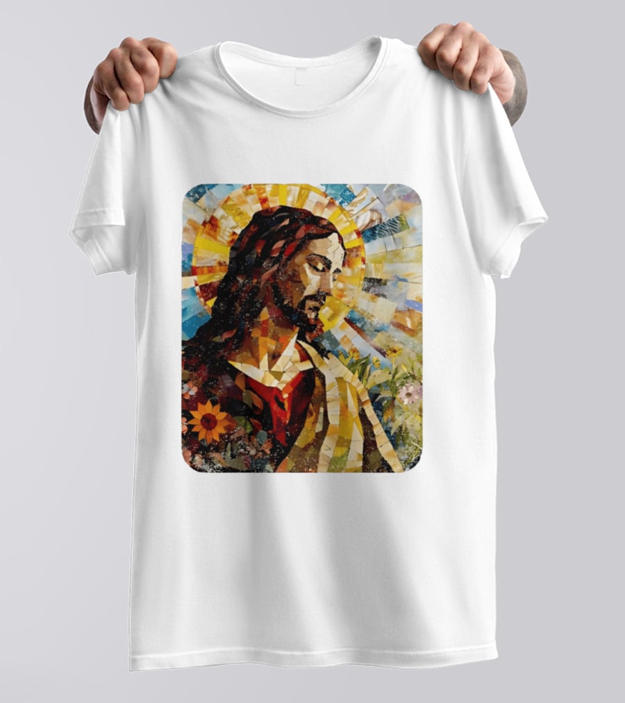 Jesus Christ Mosaic Sunflower Christian Religious T-Shirt