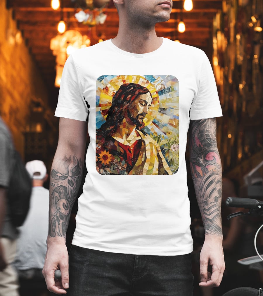 Jesus Christ Mosaic Sunflower Christian Religious T-Shirt