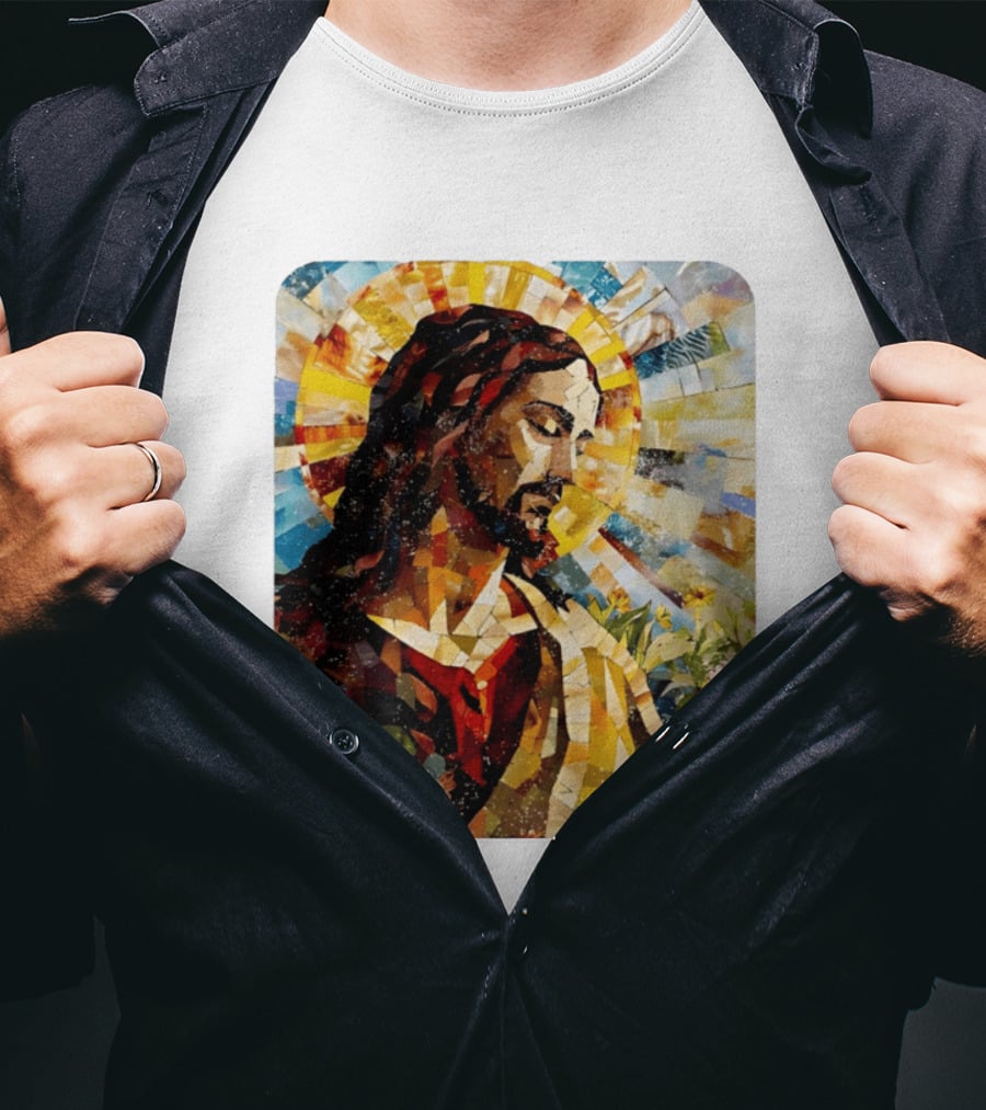 Jesus Christ Mosaic Sunflower Christian Religious T-Shirt