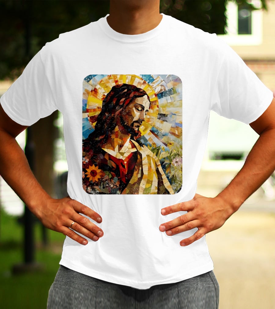 Jesus Christ Mosaic Sunflower Christian Religious T-Shirt