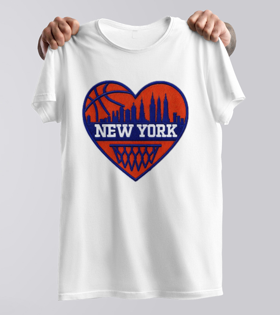 New York Knicks Heart Skyline Basketball Hoop T-Shirt