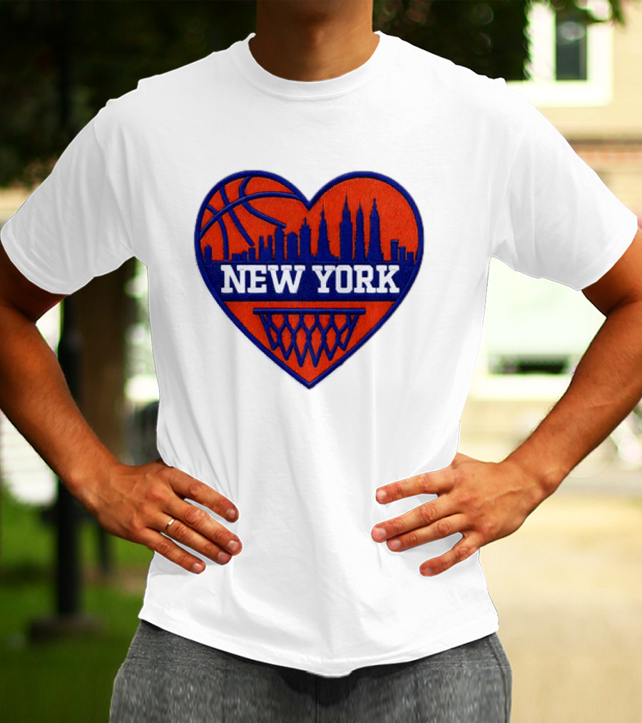 New York Knicks Heart Skyline Basketball Hoop T-Shirt