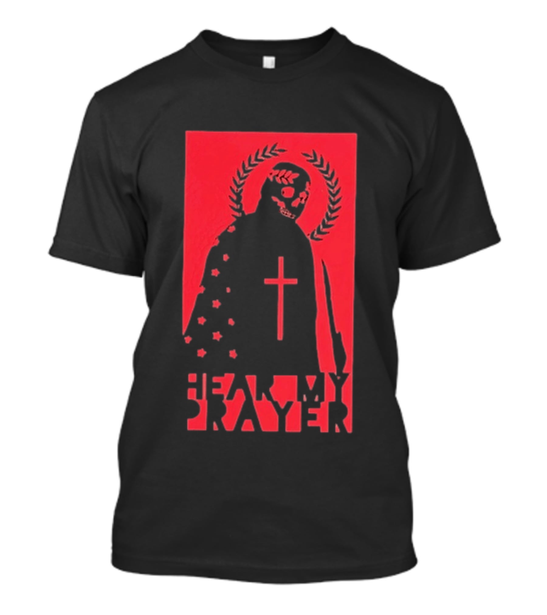 Hear My Prayer Skull Reaper Cross Halo Laural Wreath T-Shirt