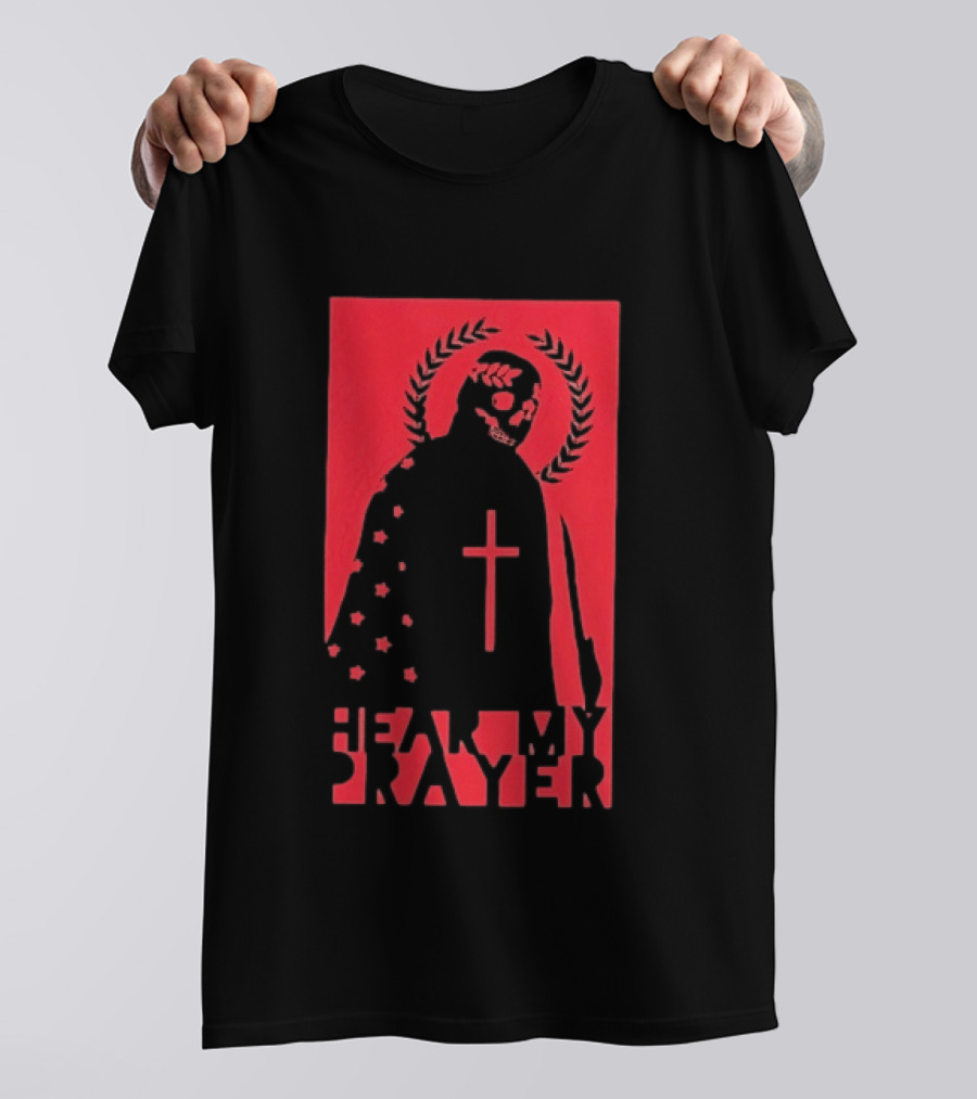 Hear My Prayer Skull Reaper Cross Halo Laural Wreath T-Shirt