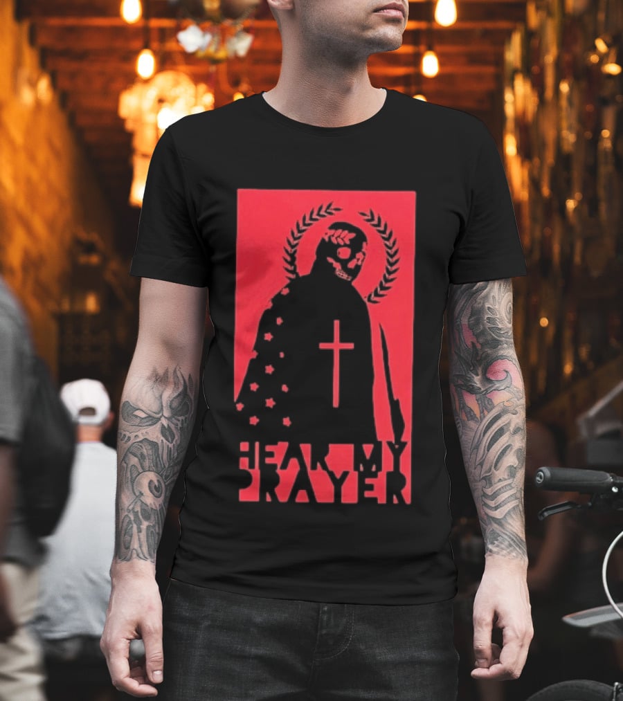 Hear My Prayer Skull Reaper Cross Halo Laural Wreath T-Shirt