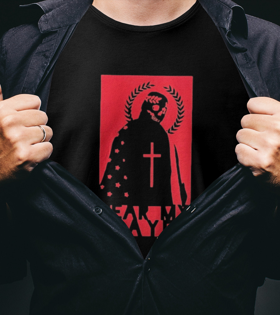 Hear My Prayer Skull Reaper Cross Halo Laural Wreath T-Shirt