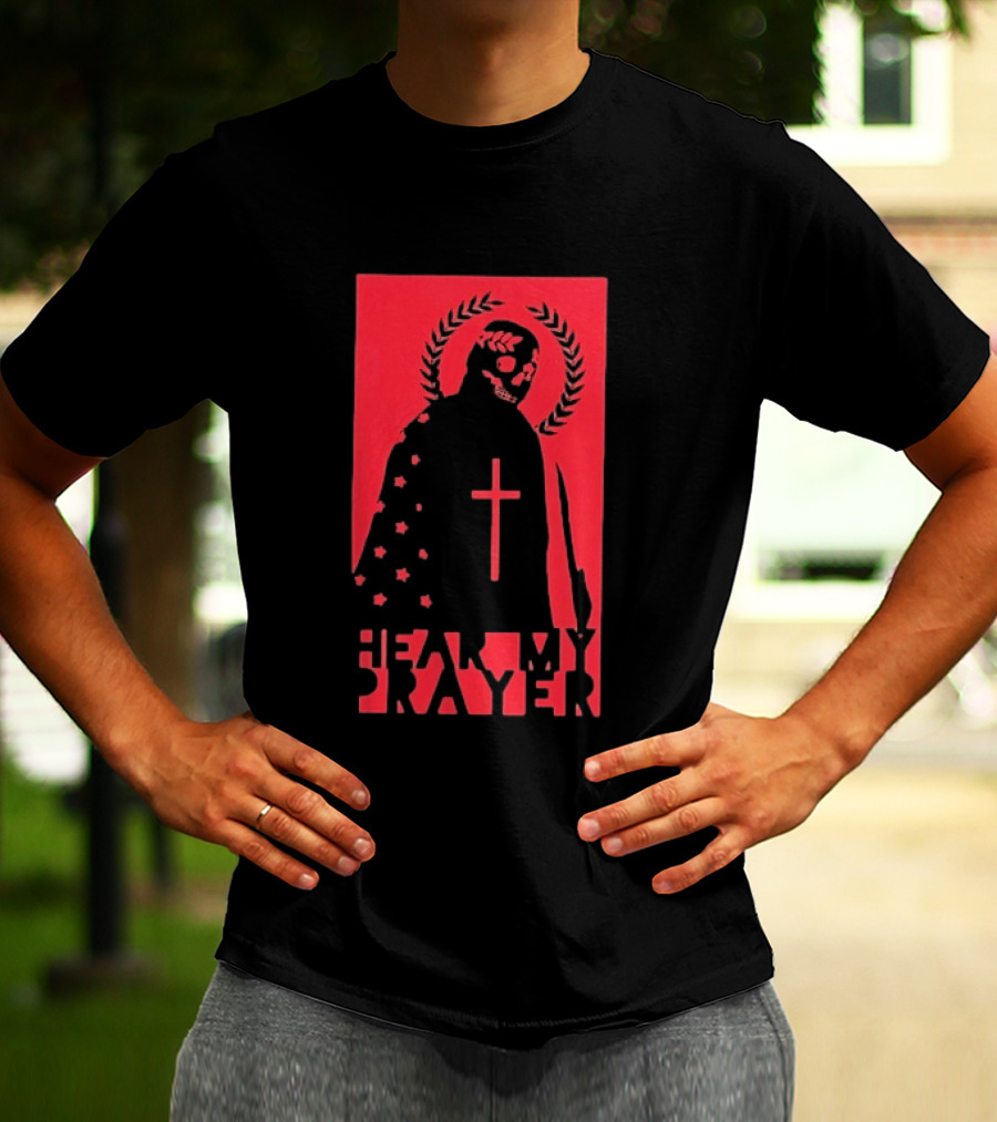 Hear My Prayer Skull Reaper Cross Halo Laural Wreath T-Shirt