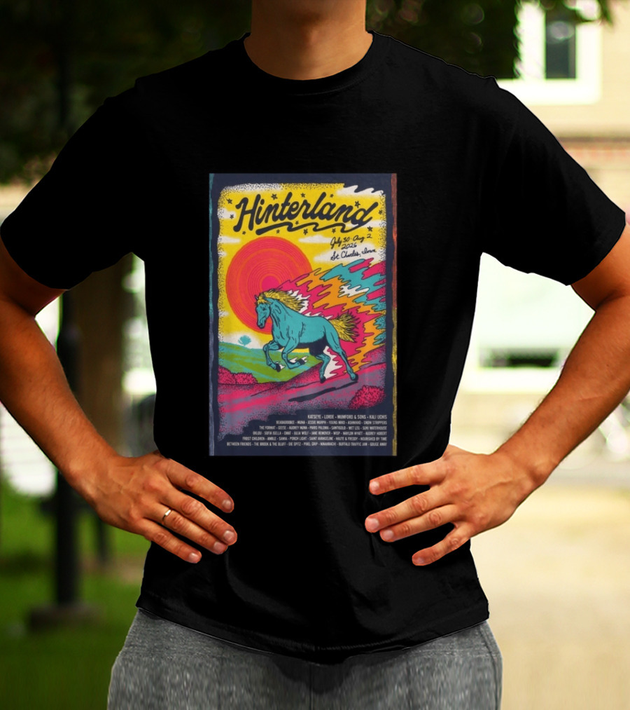 Hinterland Music Festival 2026 St. Charles Iowa July 30 August 2 Lineup Kaleidoscopic Horse T-Shirt