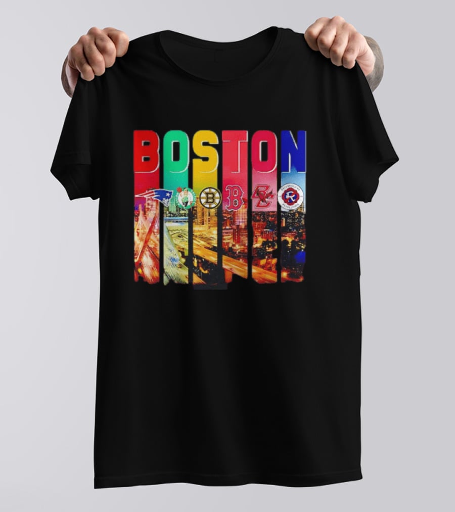 Boston Sports Patriots Celtics Bruins Red Sox BC Revolution Team Logos T-Shirt