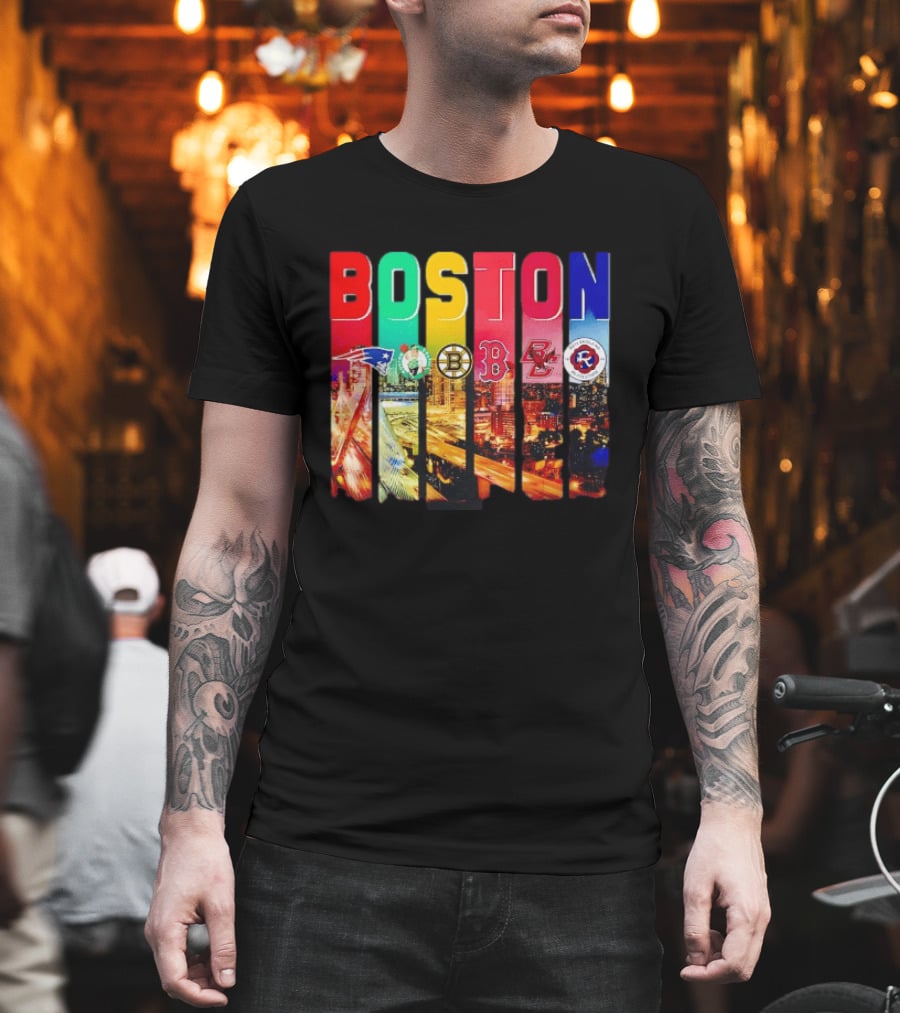 Boston Sports Patriots Celtics Bruins Red Sox BC Revolution Team Logos T-Shirt
