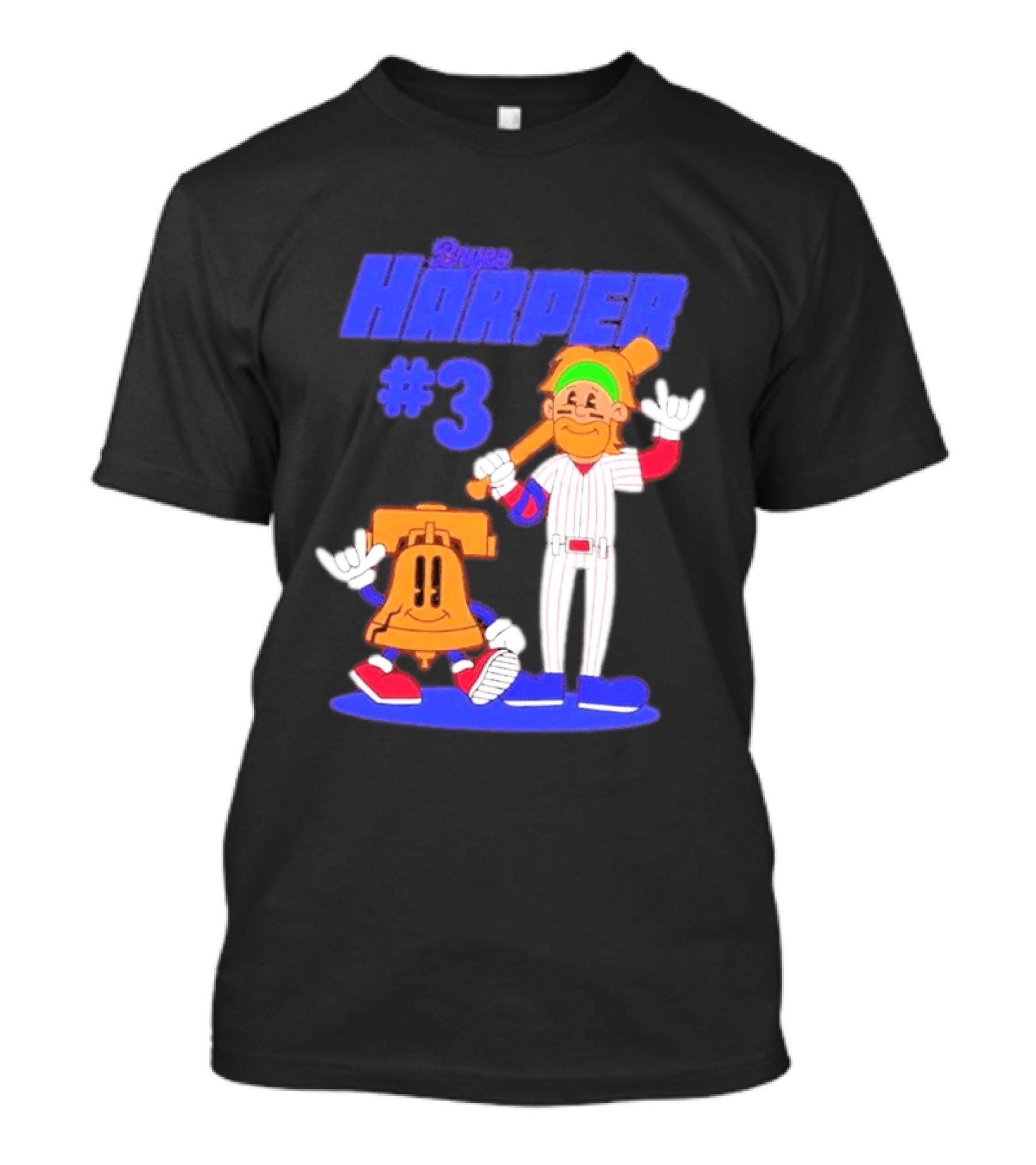 Bryce Harper #3 Philadelphia Phillies Cartoon Player And Liberty Bell T-Shirt