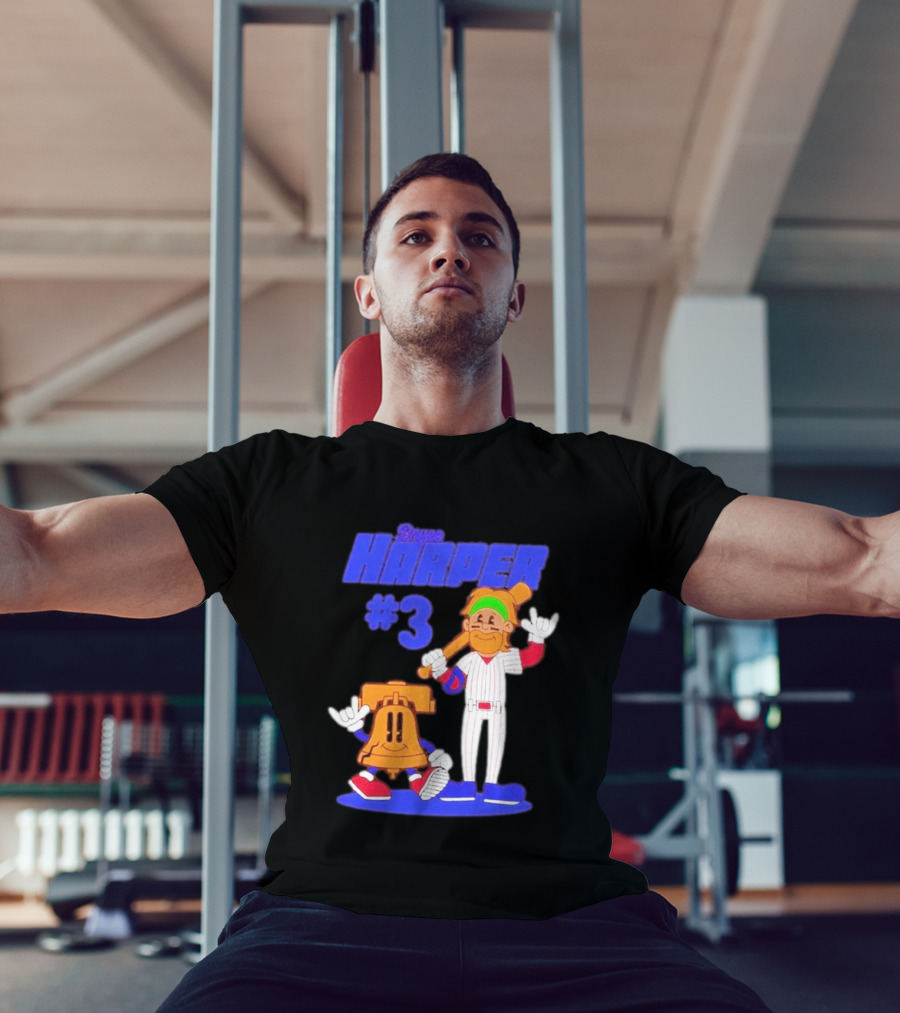 Bryce Harper #3 Philadelphia Phillies Cartoon Player And Liberty Bell T-Shirt