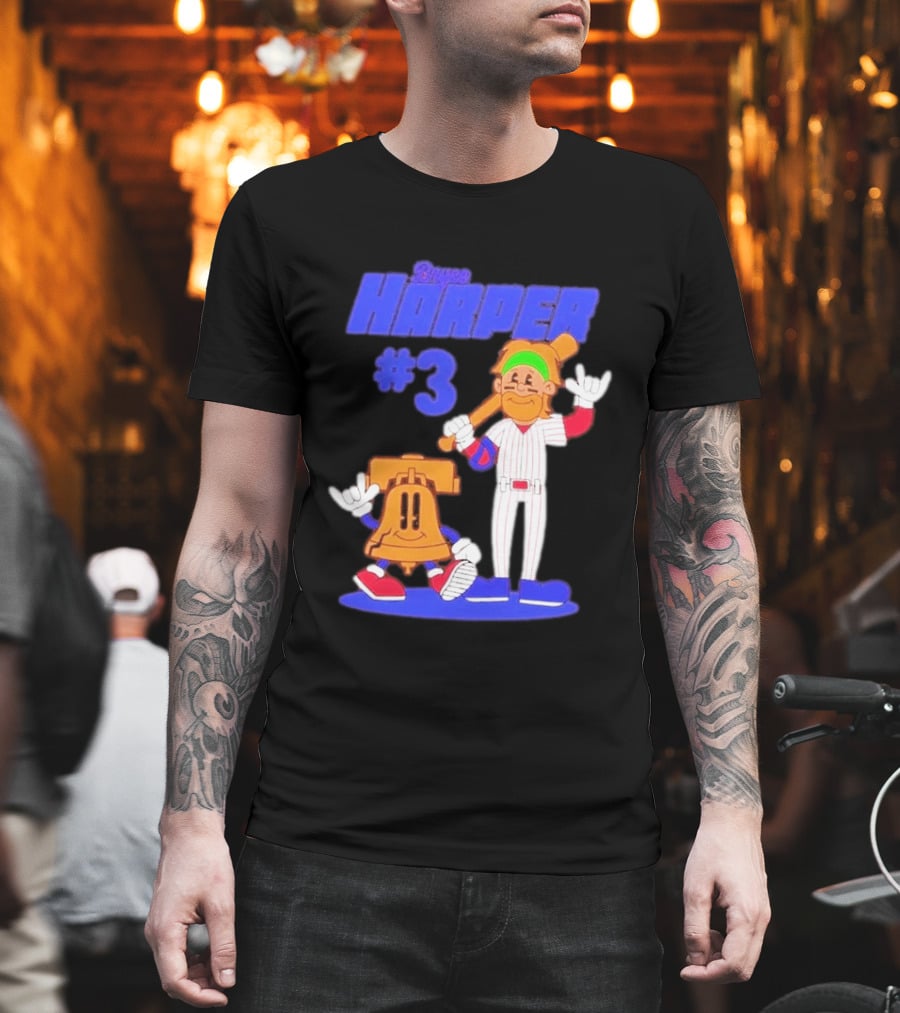 Bryce Harper #3 Philadelphia Phillies Cartoon Player And Liberty Bell T-Shirt