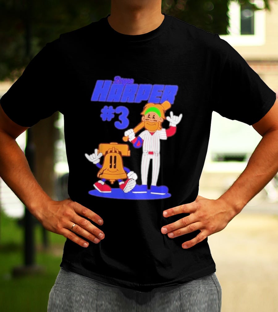 Bryce Harper #3 Philadelphia Phillies Cartoon Player And Liberty Bell T-Shirt