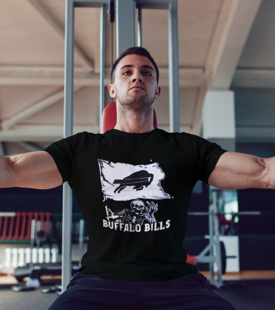 Buffalo Bills Skeleton Flag Football NFL Team Spirit T-Shirt