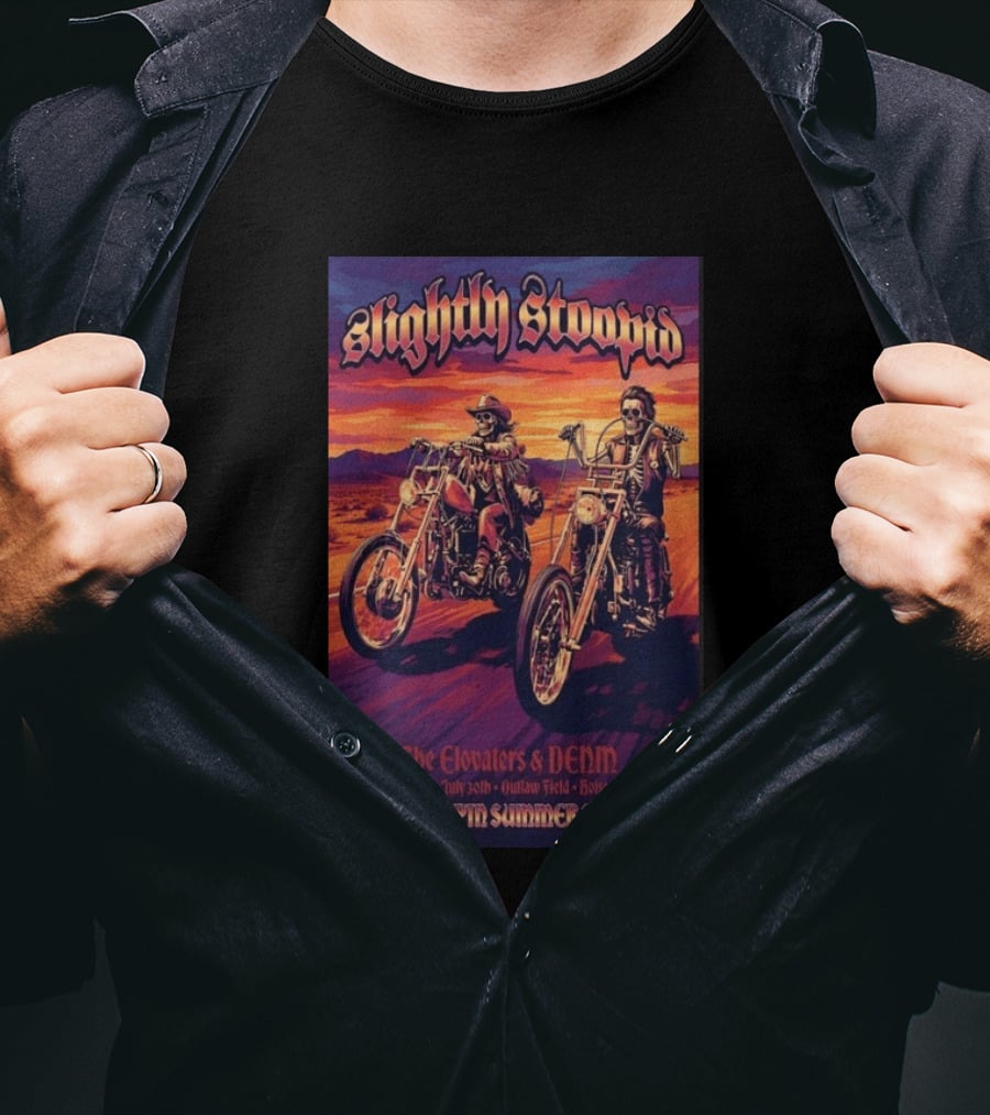 Slightly Stoopid Road Trippin Summer Tour 2026 The Elovaters DENM Boise Thursday July 30 Outlaw Field T-Shirt