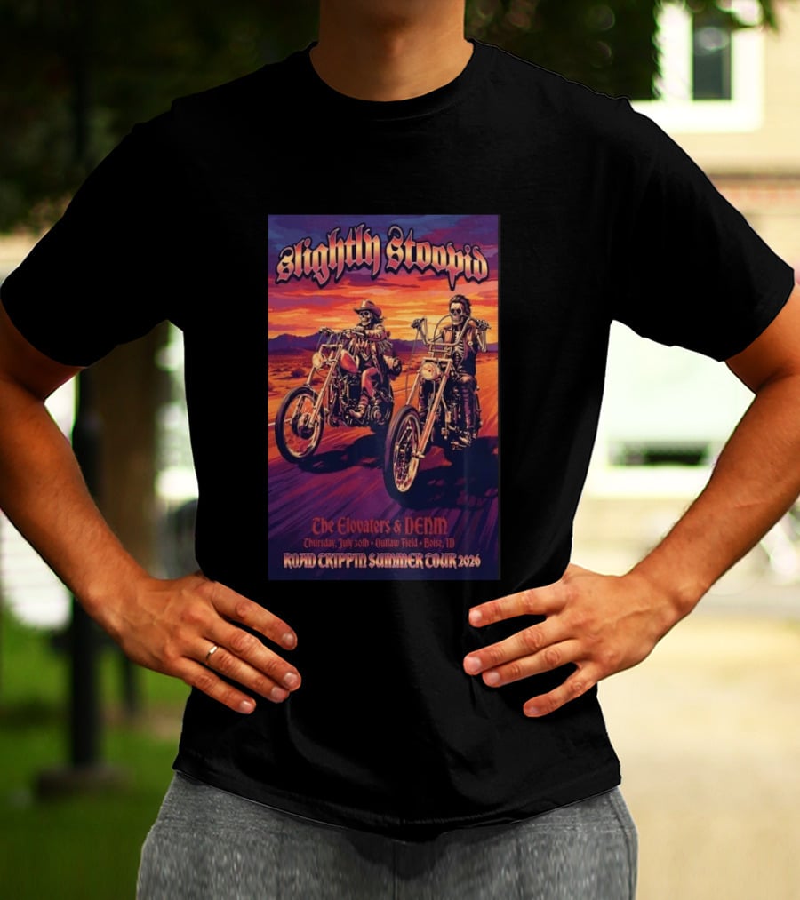 Slightly Stoopid Road Trippin Summer Tour 2026 The Elovaters DENM Boise Thursday July 30 Outlaw Field T-Shirt