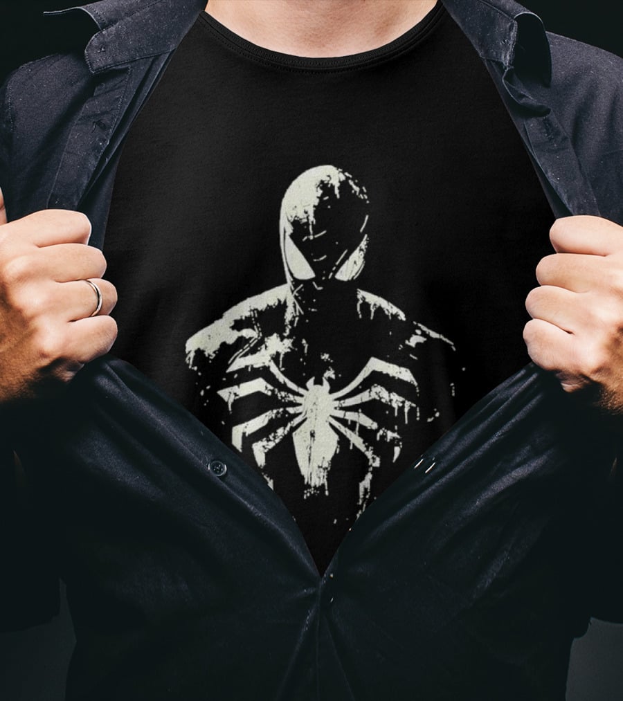 Spider Man Marvel Superhero White Symbol On Black T-Shirt