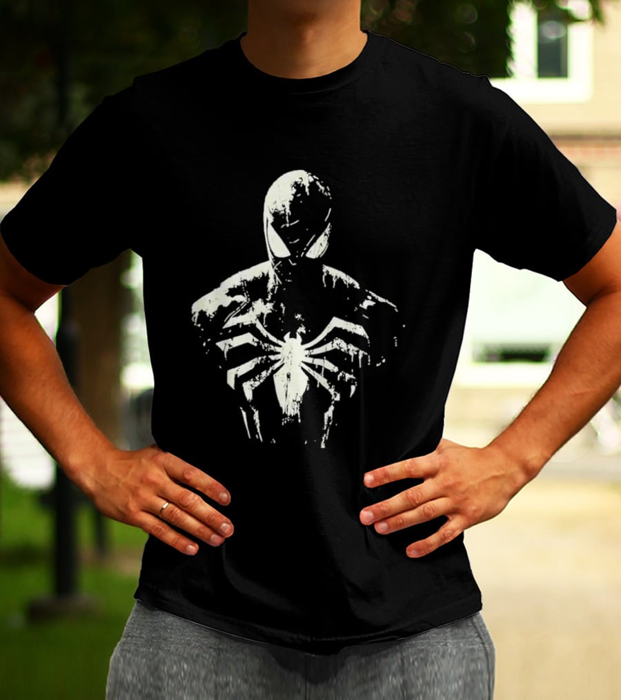 Spider Man Marvel Superhero White Symbol On Black T-Shirt