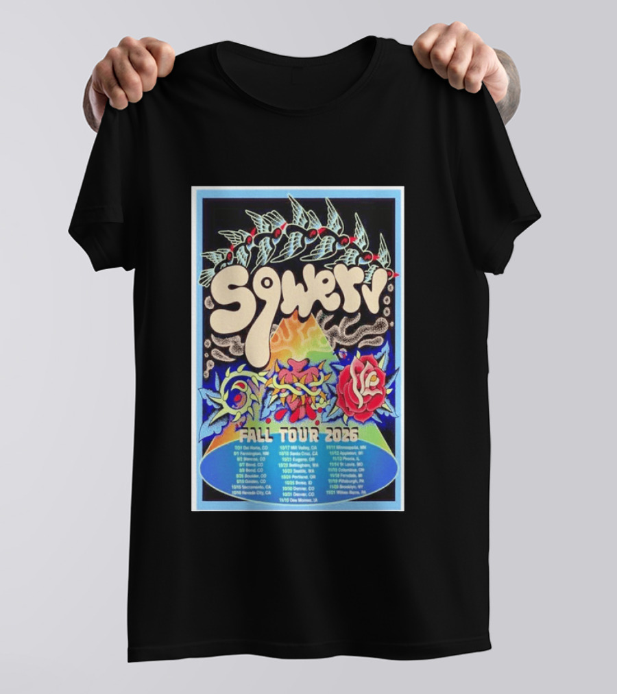 Squeaky Fall Tour 2026 Psychedelic With Rose And Leaf T-Shirt