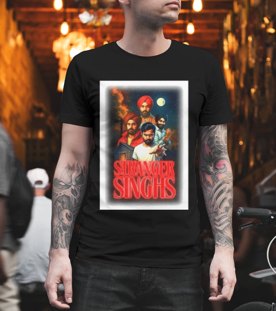 Stranger Singhs Indian Series With Turbaned Characters And Moonlit Sky T-Shirt