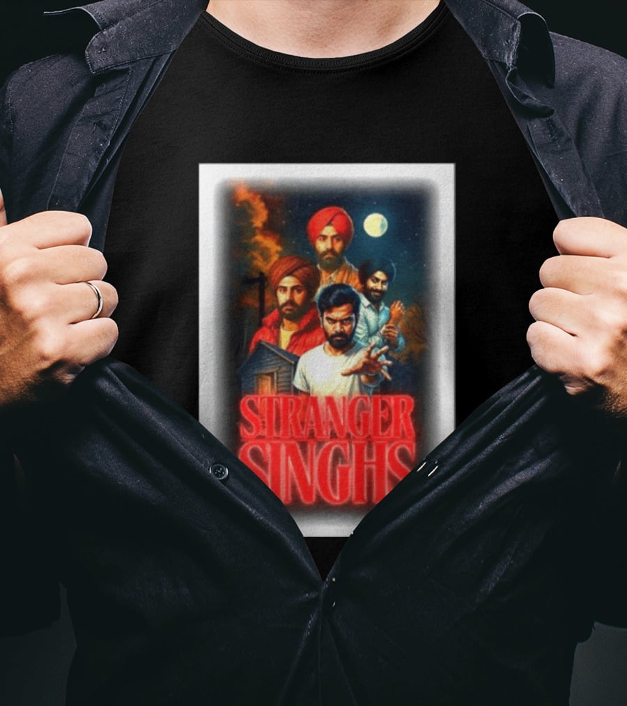Stranger Singhs Indian Series With Turbaned Characters And Moonlit Sky T-Shirt