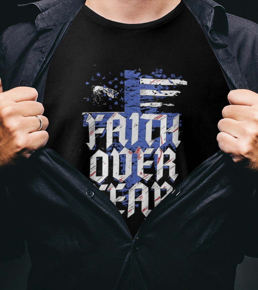 Faith Over Fear Distressed American Flag Cross T-Shirt