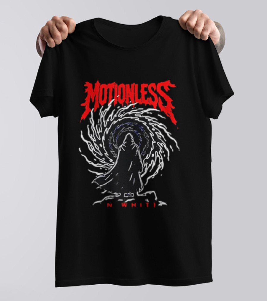 Motionless In White MIW The Sweat And Blood Tour 2026 Be Not Afraid Of The Dark Cloaked Figure Spiral T-Shirt